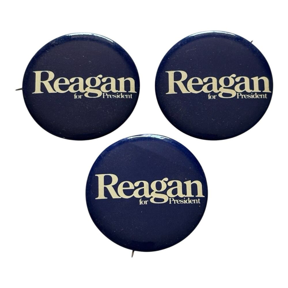 3 Ronald Reagan for President Presidential Campaign Buttons Badge Pin Blue